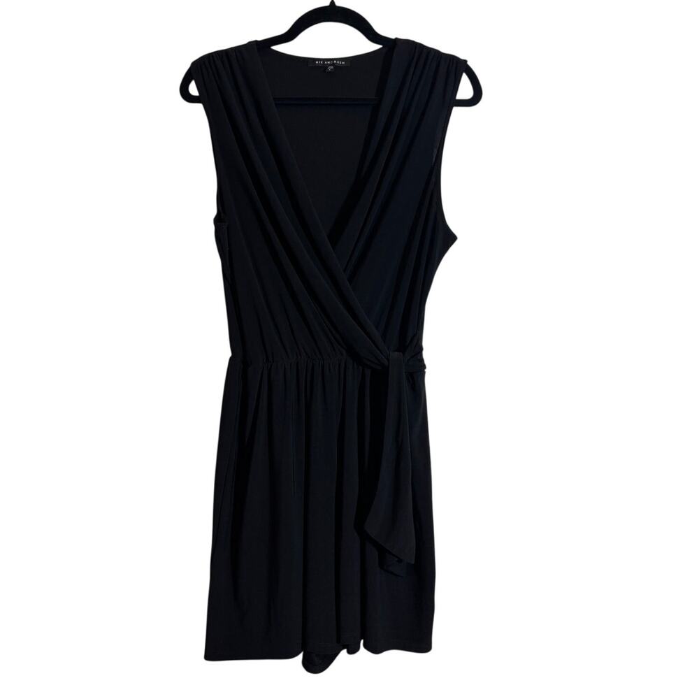 Nik and Nash Women's Size Large Black Sleeveless Faux-Wrap V-Neck Romper